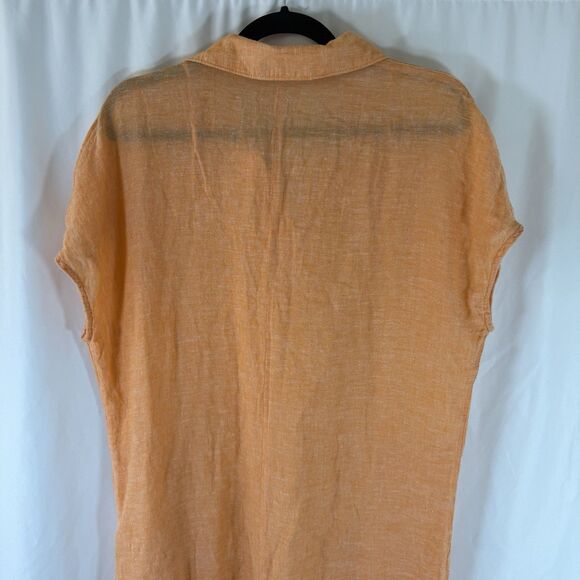 Tahari Linen Blend Midi Dress Women's Medium Orange Orange Short Sleeve Collared - Picture 10 of 11